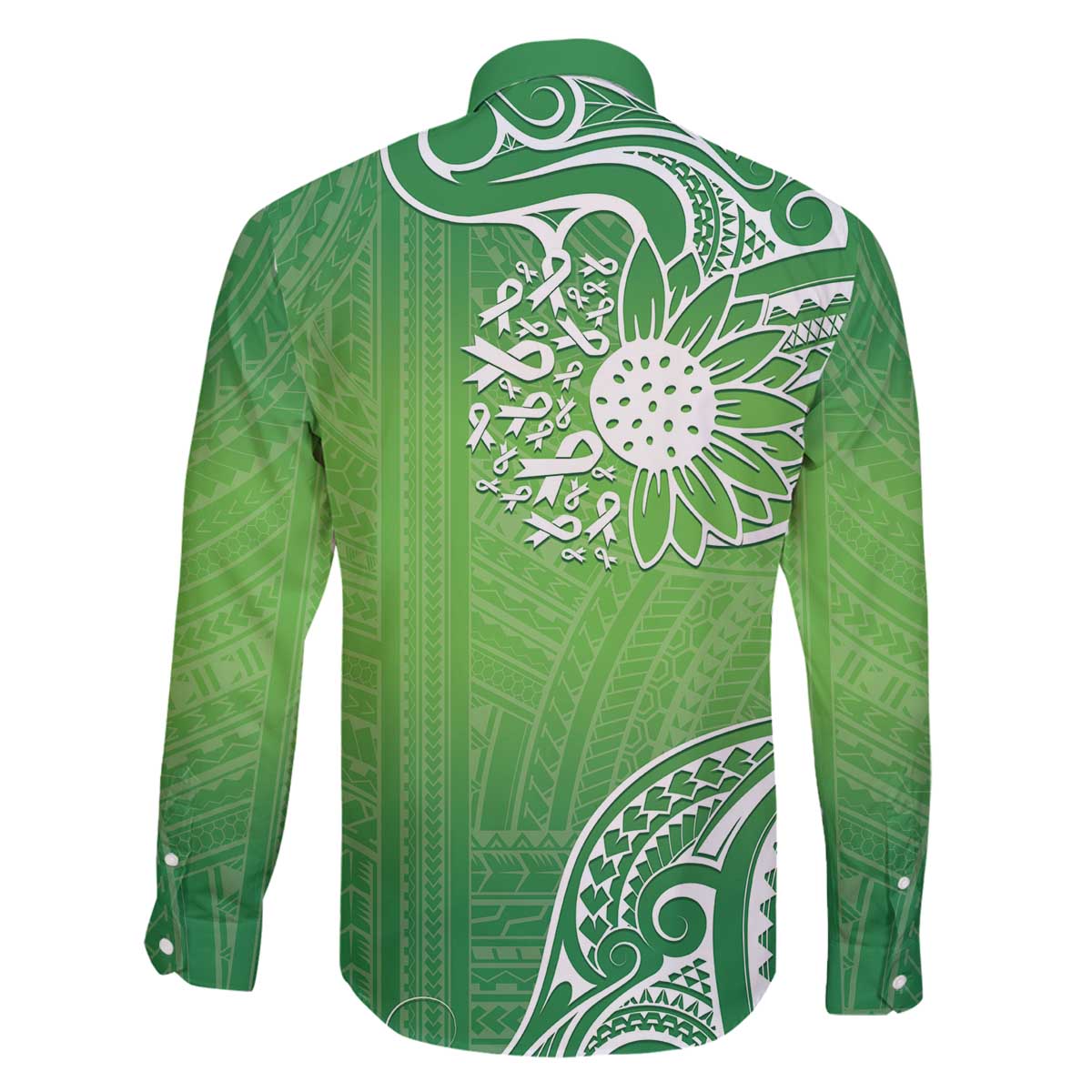 Polynesia Depression Awareness Family Matching Off Shoulder Short Dress and Hawaiian Shirt Sunflower Green Ribbons Polynesian Tattoo