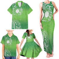 Polynesia Depression Awareness Family Matching Tank Maxi Dress and Hawaiian Shirt Sunflower Green Ribbons Polynesian Tattoo