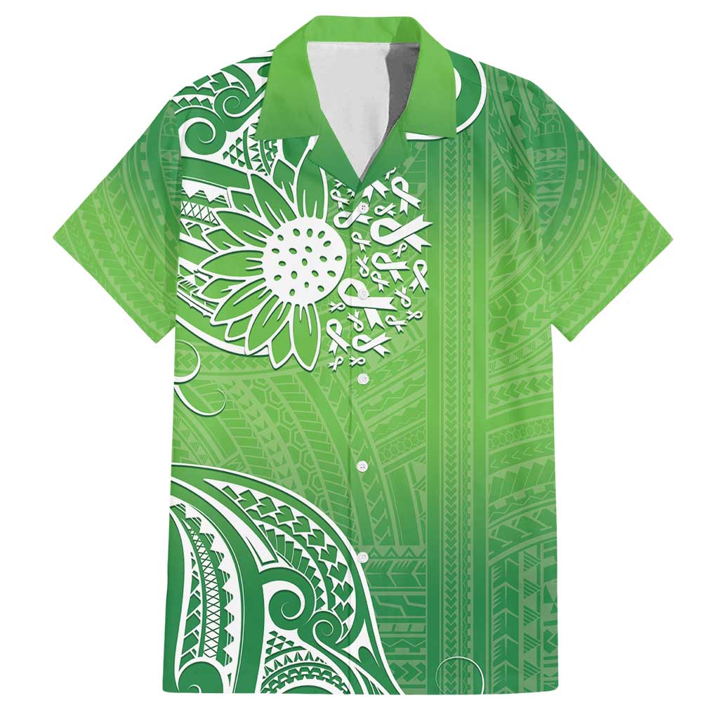 Polynesia Depression Awareness Family Matching Tank Maxi Dress and Hawaiian Shirt Sunflower Green Ribbons Polynesian Tattoo