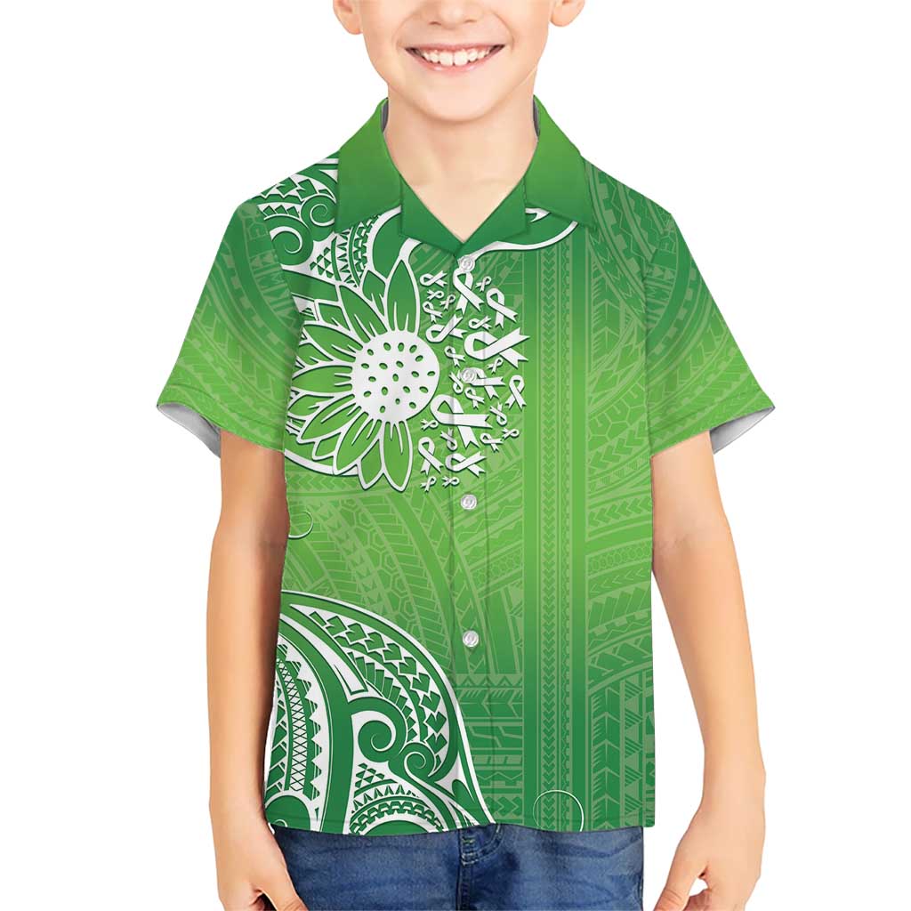 Polynesia Depression Awareness Hawaiian Shirt Sunflower Green Ribbons Polynesian Tattoo