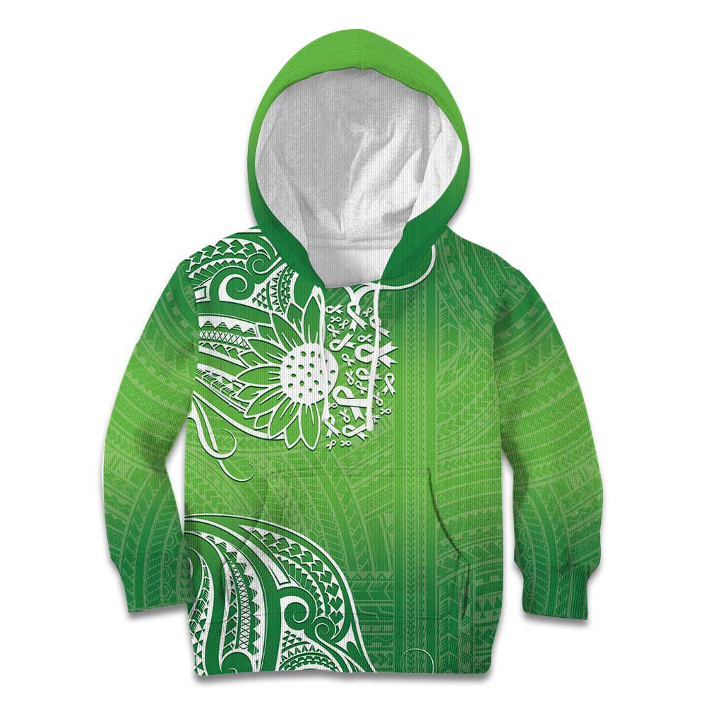 Polynesia Depression Awareness Kid Hoodie Sunflower Green Ribbons Polynesian Tattoo