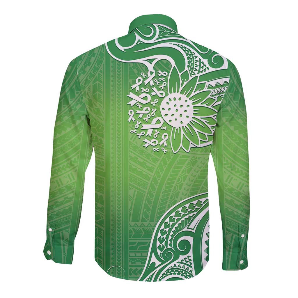 Polynesia Depression Awareness Long Sleeve Button Shirt Sunflower Green Ribbons Polynesian Tattoo