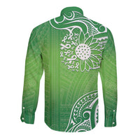 Polynesia Depression Awareness Long Sleeve Button Shirt Sunflower Green Ribbons Polynesian Tattoo