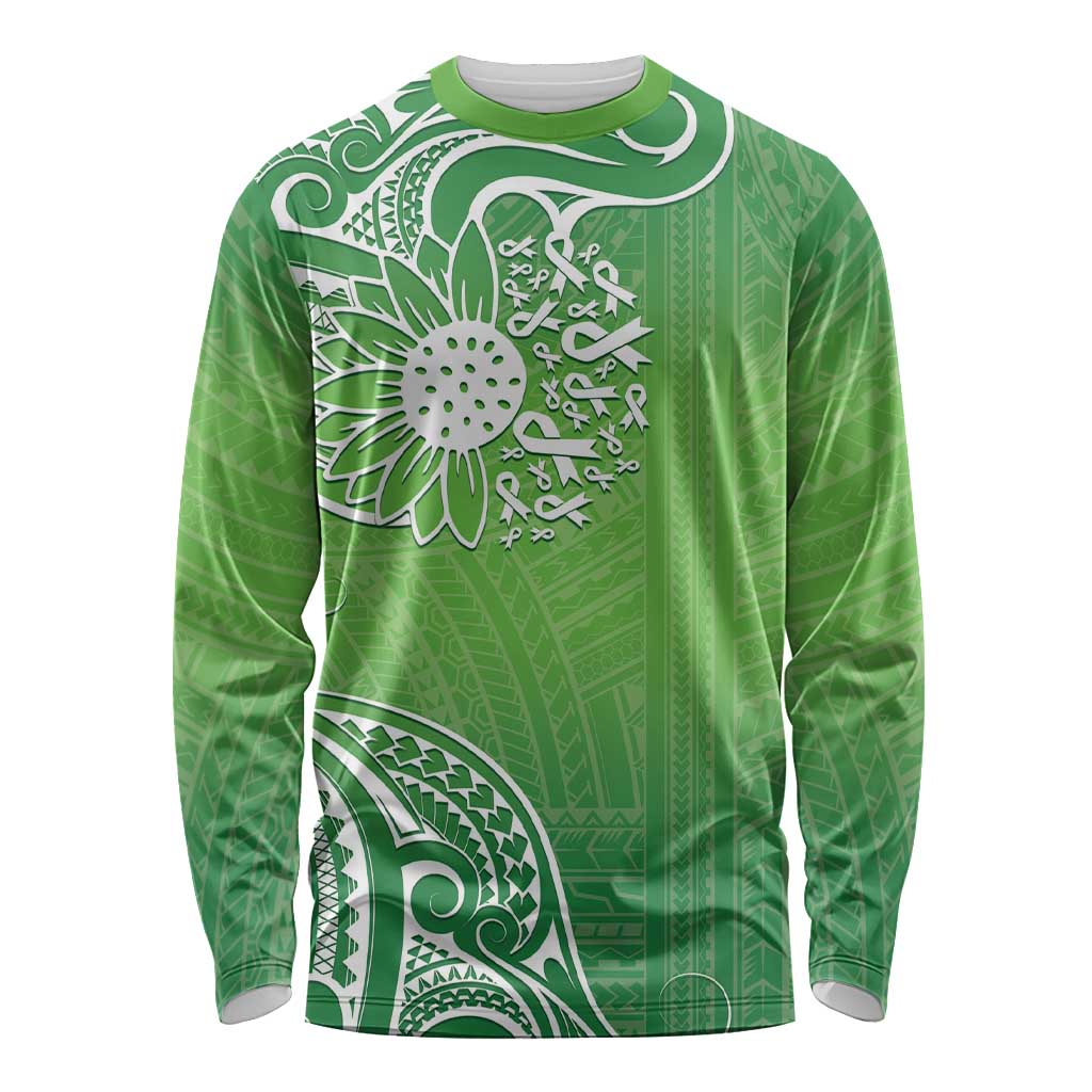 Polynesia Depression Awareness Long Sleeve Shirt Sunflower Green Ribbons Polynesian Tattoo LT14 Unisex Green - Polynesian Pride
