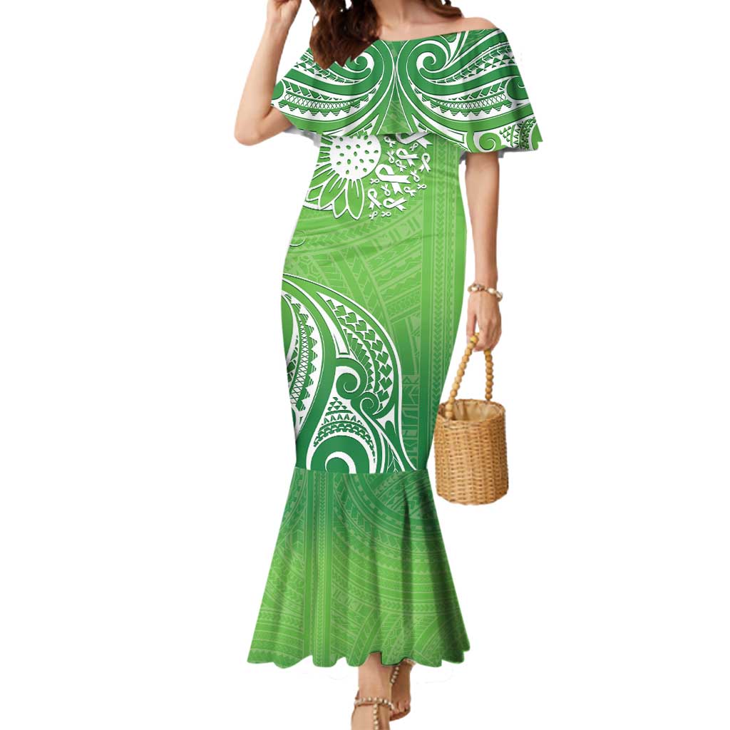 Polynesia Depression Awareness Mermaid Dress Sunflower Green Ribbons Polynesian Tattoo LT14 Women Green - Polynesian Pride