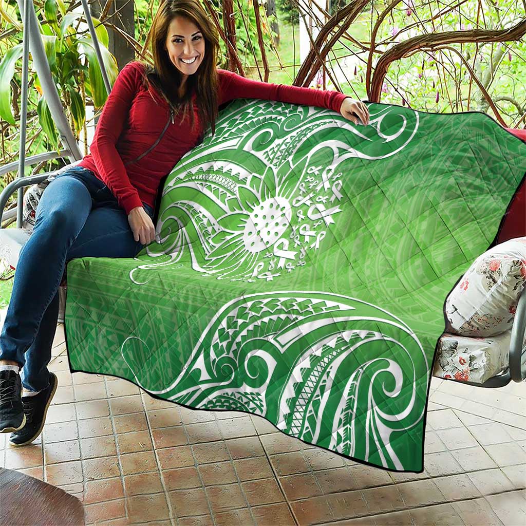 Polynesia Depression Awareness Quilt Sunflower Green Ribbons Polynesian Tattoo