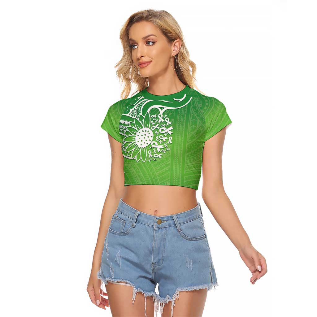 Polynesia Depression Awareness Raglan Cropped T Shirt Sunflower Green Ribbons Polynesian Tattoo LT14 Female Green - Polynesian Pride