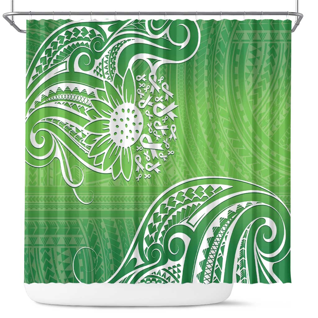 Polynesia Depression Awareness Shower Curtain Sunflower Green Ribbons Polynesian Tattoo LT14 Green - Polynesian Pride