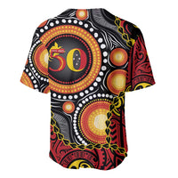 Celebrating 50 Years Papua New Guinea Baseball Jersey Aboriginal Mix Papuan Pattern - Polynesian Pride
