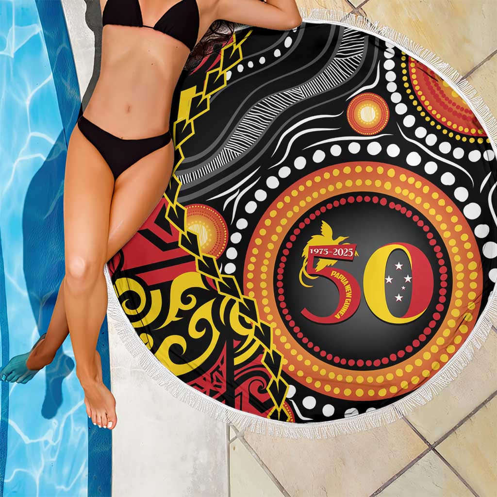 Celebrating 50 Years Papua New Guinea Beach Blanket Aboriginal Mix Papuan Pattern - Polynesian Pride