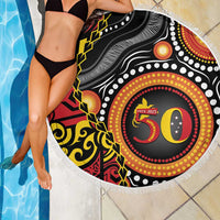 Celebrating 50 Years Papua New Guinea Beach Blanket Aboriginal Mix Papuan Pattern - Polynesian Pride