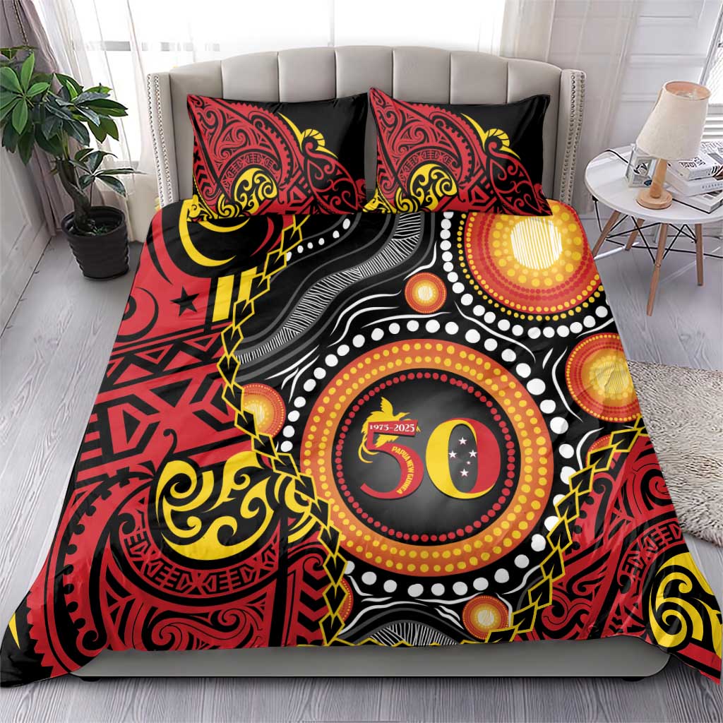 Celebrating 50 Years Papua New Guinea Bedding Set Aboriginal Mix Papuan Pattern - Polynesian Pride