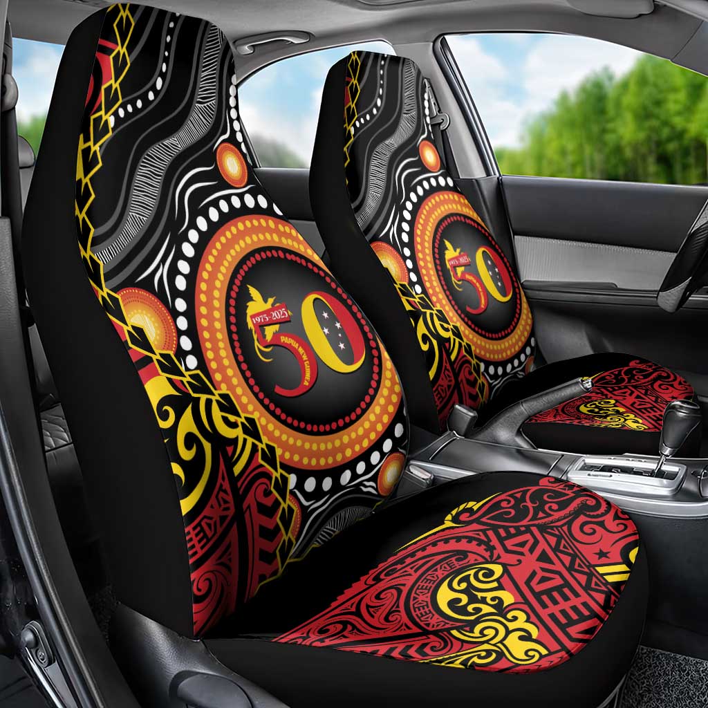 Celebrating 50 Years Papua New Guinea Car Seat Cover Aboriginal Mix Papuan Pattern LT14 - Polynesian Pride