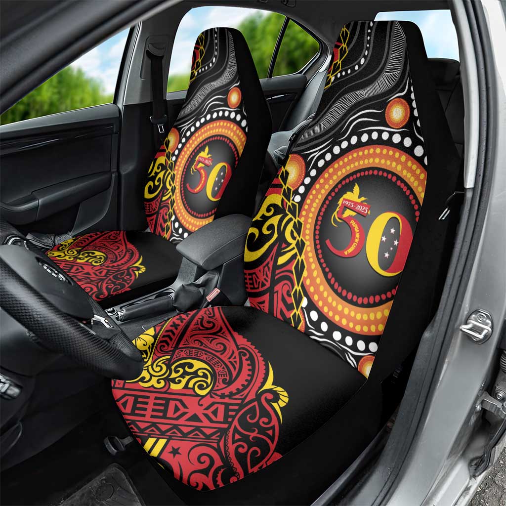 Celebrating 50 Years Papua New Guinea Car Seat Cover Aboriginal Mix Papuan Pattern LT14 - Polynesian Pride