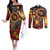 Celebrating 50 Years Papua New Guinea Couples Matching Off The Shoulder Long Sleeve Dress and Long Sleeve Button Shirt Aboriginal Mix Papuan Pattern - Polynesian Pride