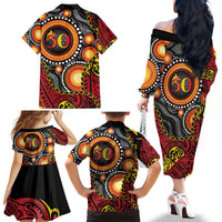 Celebrating 50 Years Papua New Guinea Family Matching Off The Shoulder Long Sleeve Dress and Hawaiian Shirt Aboriginal Mix Papuan Pattern - Polynesian Pride