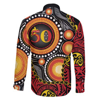 Celebrating 50 Years Papua New Guinea Family Matching Off The Shoulder Long Sleeve Dress and Hawaiian Shirt Aboriginal Mix Papuan Pattern - Polynesian Pride