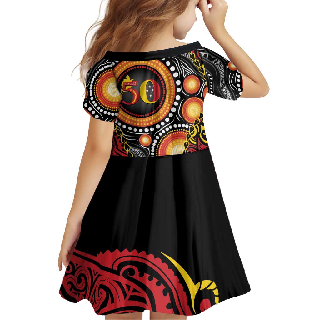 Celebrating 50 Years Papua New Guinea Family Matching Off Shoulder Maxi Dress and Hawaiian Shirt Aboriginal Mix Papuan Pattern - Polynesian Pride