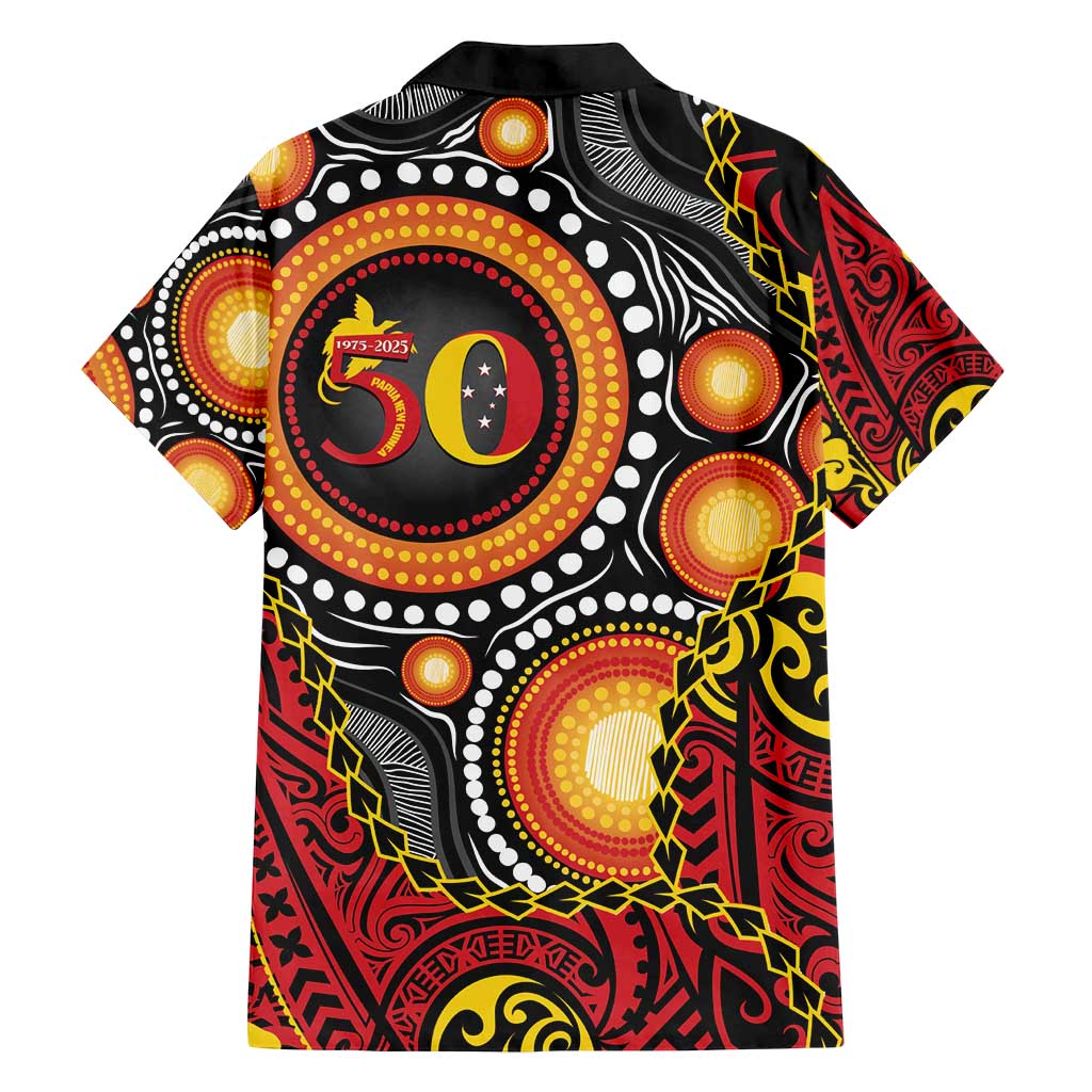 Celebrating 50 Years Papua New Guinea Family Matching Off Shoulder Maxi Dress and Hawaiian Shirt Aboriginal Mix Papuan Pattern - Polynesian Pride