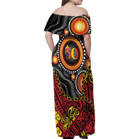 Celebrating 50 Years Papua New Guinea Family Matching Off Shoulder Maxi Dress and Hawaiian Shirt Aboriginal Mix Papuan Pattern - Polynesian Pride