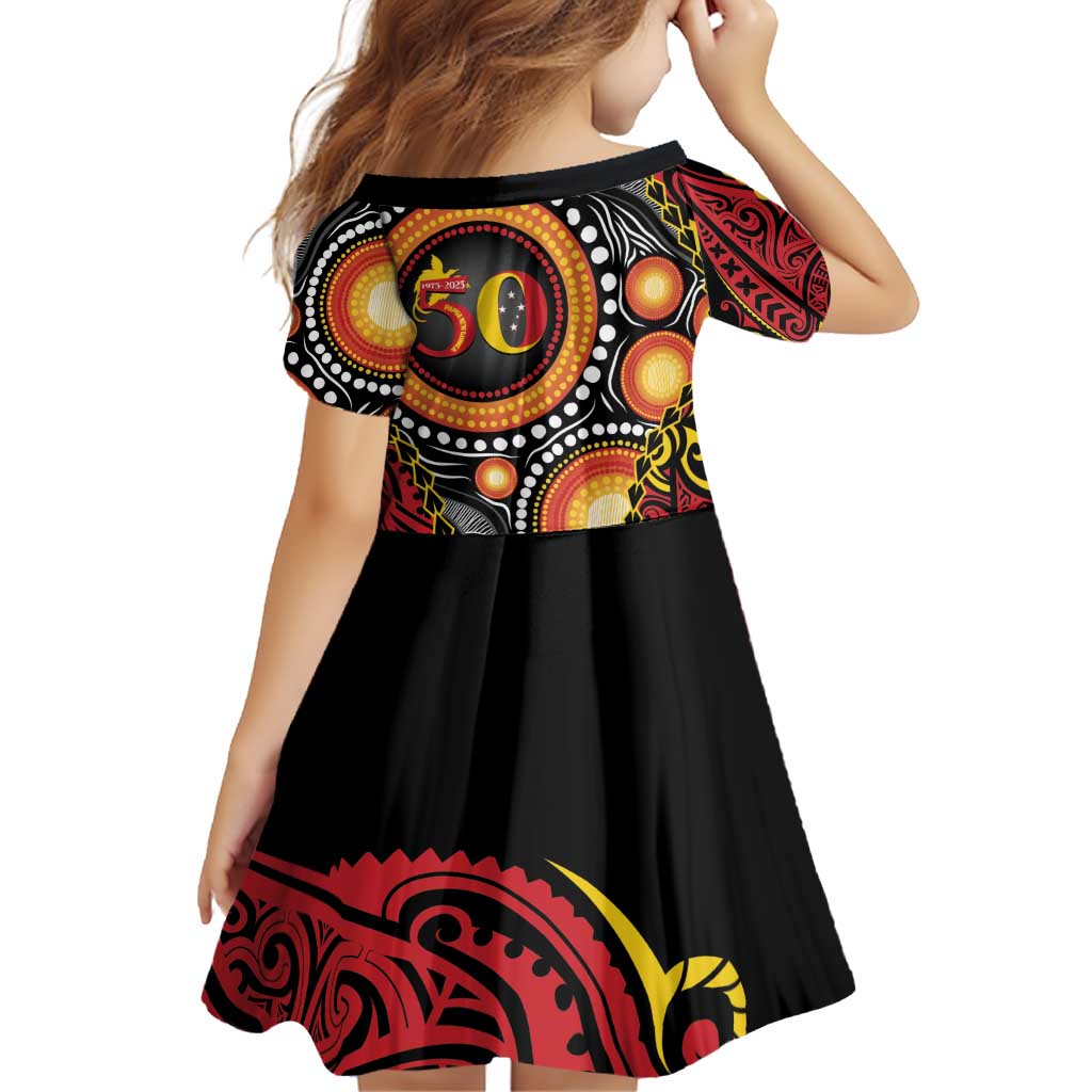 Celebrating 50 Years Papua New Guinea Family Matching Off Shoulder Short Dress and Hawaiian Shirt Aboriginal Mix Papuan Pattern - Polynesian Pride
