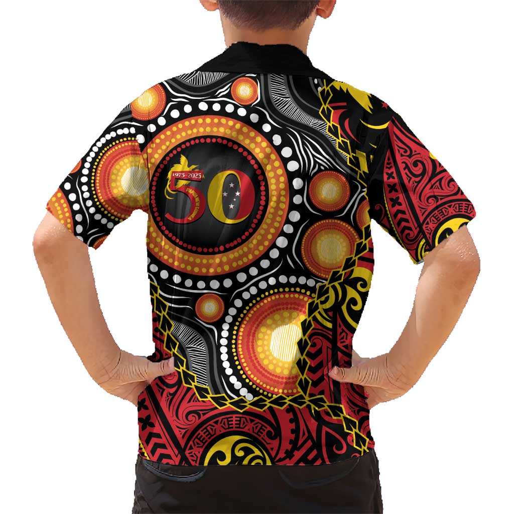 Celebrating 50 Years Papua New Guinea Family Matching Short Sleeve Bodycon Dress and Hawaiian Shirt Aboriginal Mix Papuan Pattern - Polynesian Pride