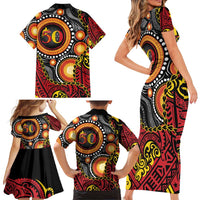 Celebrating 50 Years Papua New Guinea Family Matching Short Sleeve Bodycon Dress and Hawaiian Shirt Aboriginal Mix Papuan Pattern - Polynesian Pride