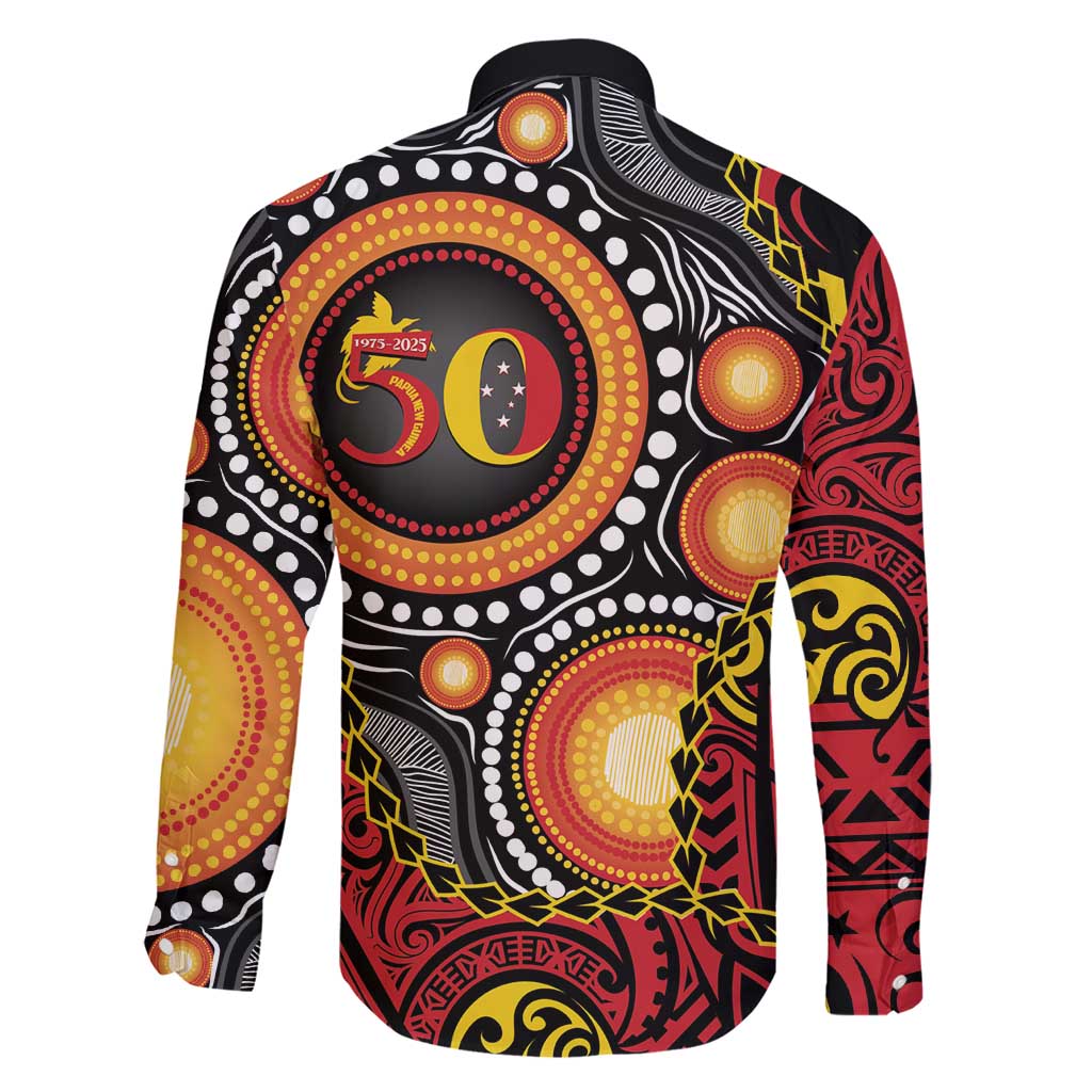 Celebrating 50 Years Papua New Guinea Family Matching Short Sleeve Bodycon Dress and Hawaiian Shirt Aboriginal Mix Papuan Pattern - Polynesian Pride