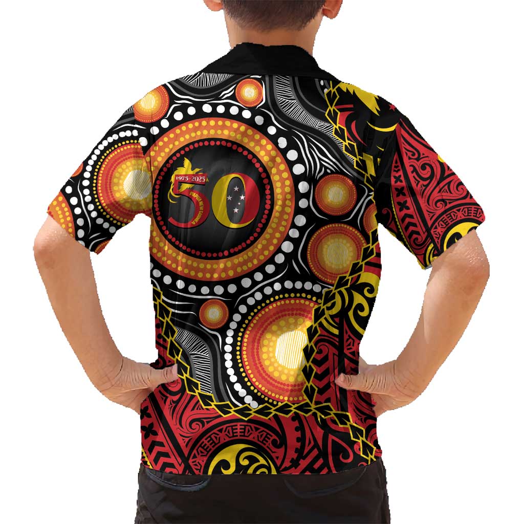 Celebrating 50 Years Papua New Guinea Family Matching Summer Maxi Dress and Hawaiian Shirt Aboriginal Mix Papuan Pattern LT14 - Polynesian Pride