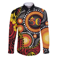 Celebrating 50 Years Papua New Guinea Family Matching Summer Maxi Dress and Hawaiian Shirt Aboriginal Mix Papuan Pattern LT14 Dad's Shirt - Long Sleeve Red - Polynesian Pride