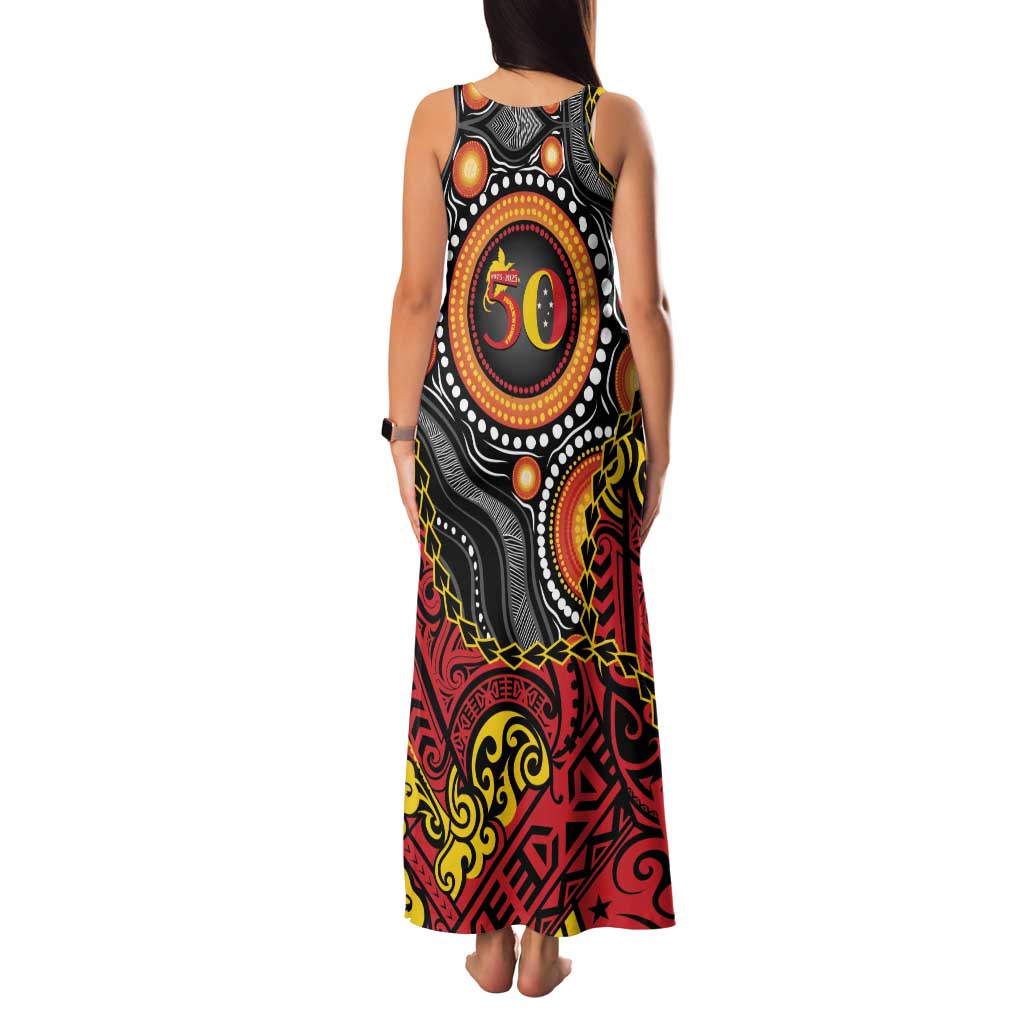 Celebrating 50 Years Papua New Guinea Family Matching Tank Maxi Dress and Hawaiian Shirt Aboriginal Mix Papuan Pattern - Polynesian Pride