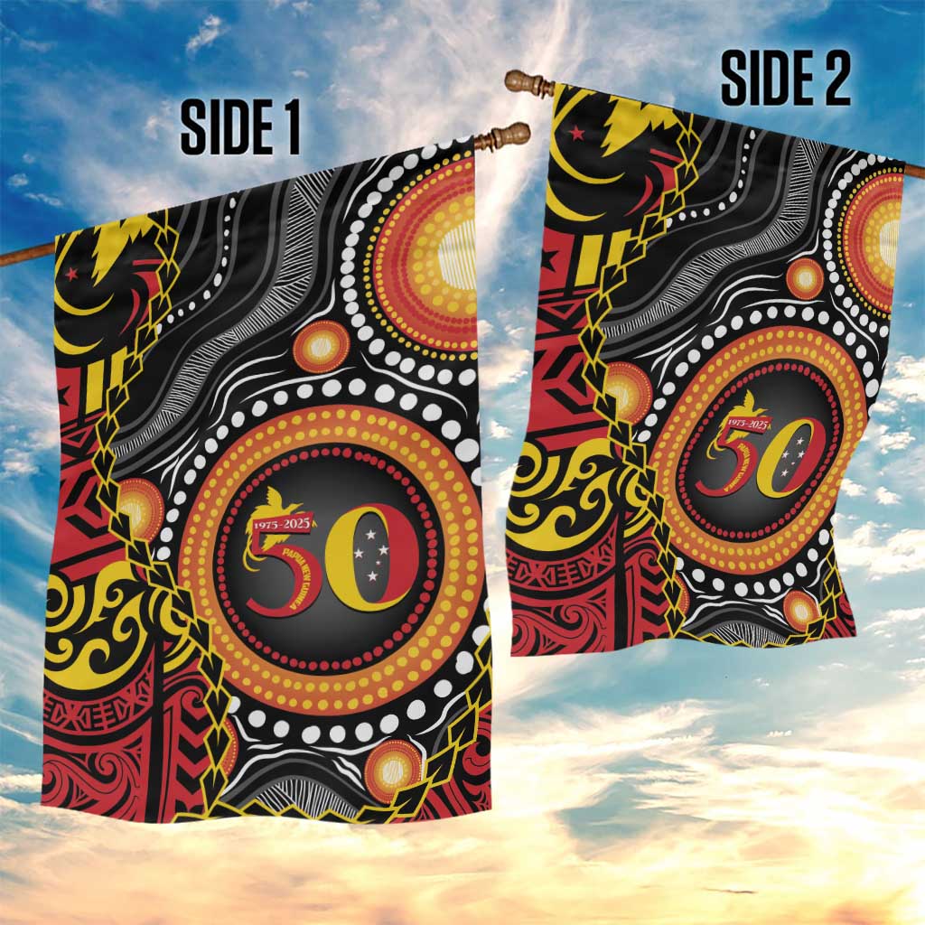 Celebrating 50 Years Papua New Guinea Garden Flag Aboriginal Mix Papuan Pattern - Polynesian Pride