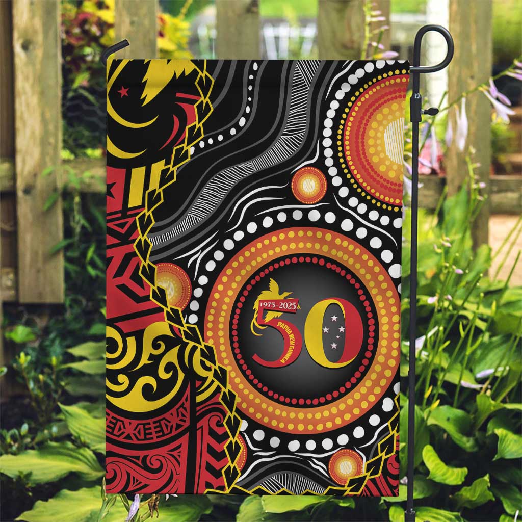 Celebrating 50 Years Papua New Guinea Garden Flag Aboriginal Mix Papuan Pattern - Polynesian Pride