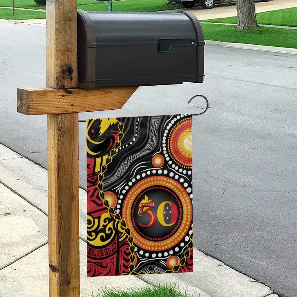 Celebrating 50 Years Papua New Guinea Garden Flag Aboriginal Mix Papuan Pattern - Polynesian Pride