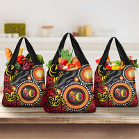 Celebrating 50 Years Papua New Guinea Grocery Bag Aboriginal Mix Papuan Pattern - Polynesian Pride