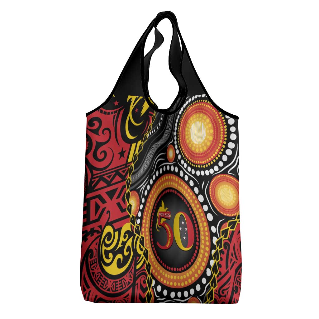 Celebrating 50 Years Papua New Guinea Grocery Bag Aboriginal Mix Papuan Pattern - Polynesian Pride