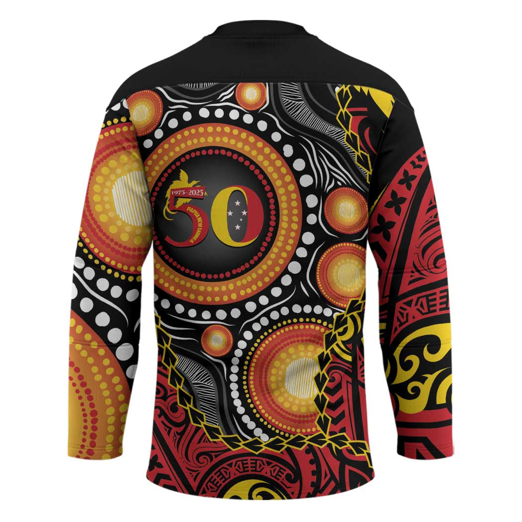 Celebrating 50 Years Papua New Guinea Hockey Jersey Aboriginal Mix Papuan Pattern - Polynesian Pride