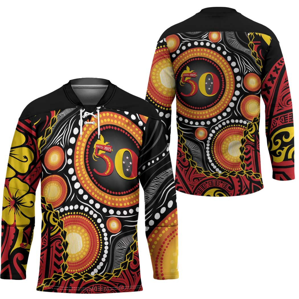 Celebrating 50 Years Papua New Guinea Hockey Jersey Aboriginal Mix Papuan Pattern - Polynesian Pride
