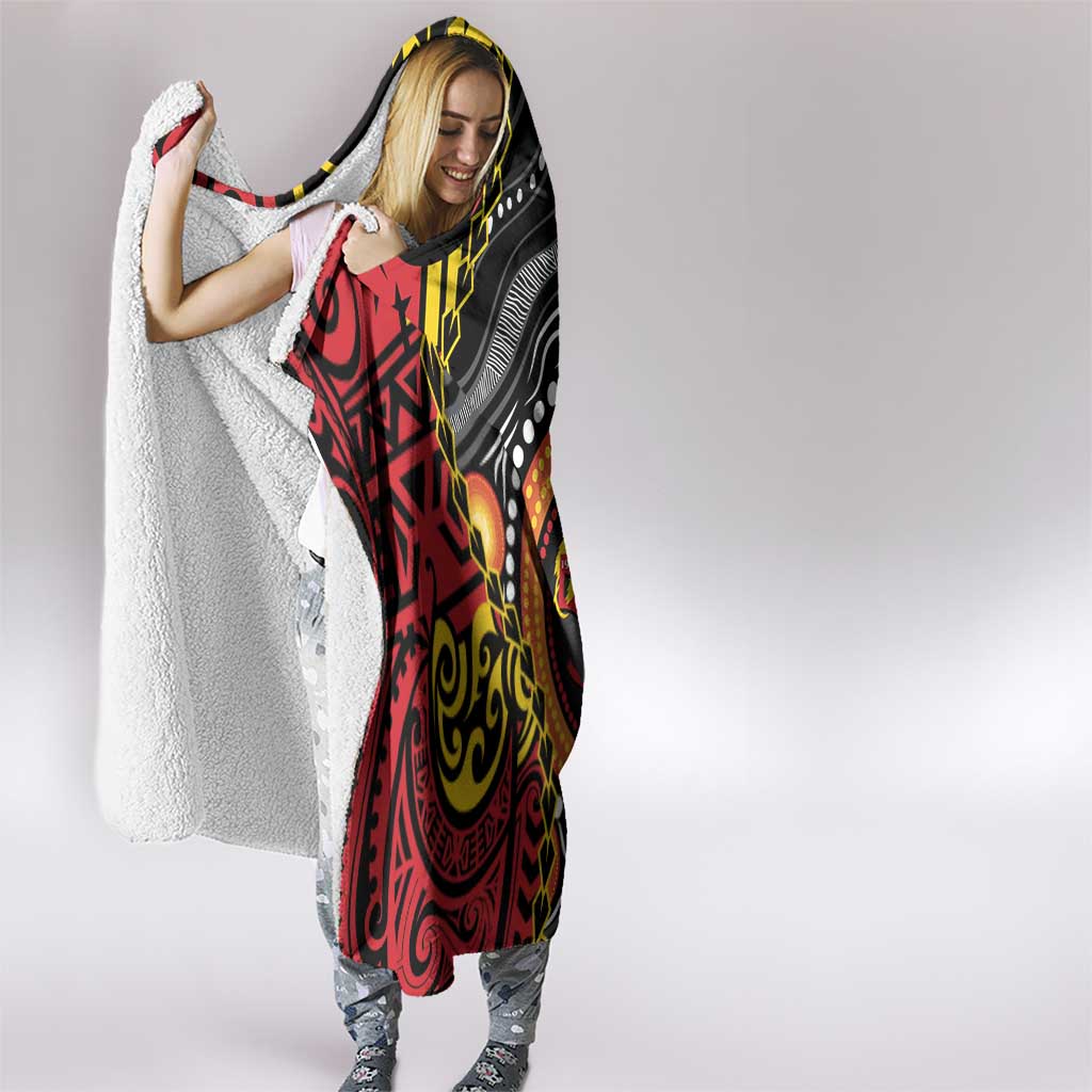 Celebrating 50 Years Papua New Guinea Hooded Blanket Aboriginal Mix Papuan Pattern - Polynesian Pride