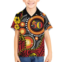 Celebrating 50 Years Papua New Guinea Kid Hawaiian Shirt Aboriginal Mix Papuan Pattern LT14 Kid Red - Polynesian Pride