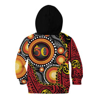 Celebrating 50 Years Papua New Guinea Kid Hoodie Aboriginal Mix Papuan Pattern - Polynesian Pride