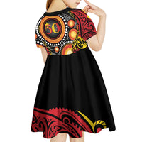 Celebrating 50 Years Papua New Guinea Kid Short Sleeve Dress Aboriginal Mix Papuan Pattern - Polynesian Pride