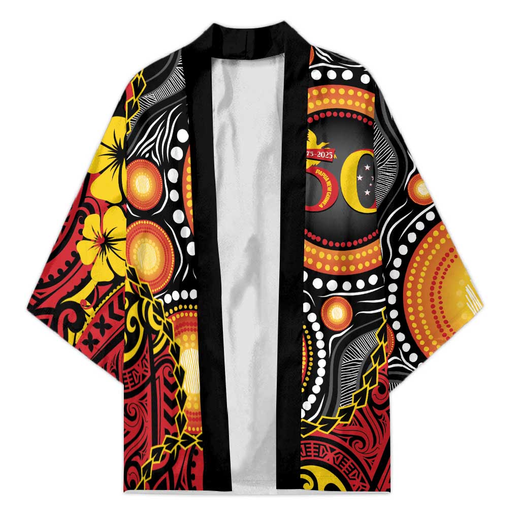 Celebrating 50 Years Papua New Guinea Kimono Aboriginal Mix Papuan Pattern LT14 Unisex Red - Polynesian Pride