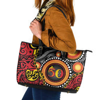 Celebrating 50 Years Papua New Guinea Leather Tote Bag Aboriginal Mix Papuan Pattern LT14 Red - Polynesian Pride