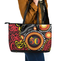 Celebrating 50 Years Papua New Guinea Leather Tote Bag Aboriginal Mix Papuan Pattern LT14 - Polynesian Pride