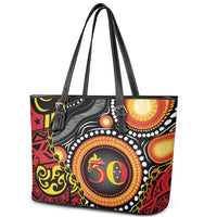 Celebrating 50 Years Papua New Guinea Leather Tote Bag Aboriginal Mix Papuan Pattern LT14 - Polynesian Pride