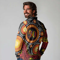 Celebrating 50 Years Papua New Guinea Long Sleeve Polo Shirt Aboriginal Mix Papuan Pattern LT14 - Polynesian Pride