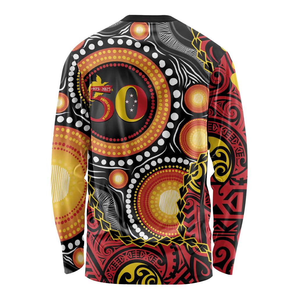 Celebrating 50 Years Papua New Guinea Long Sleeve Shirt Aboriginal Mix Papuan Pattern - Polynesian Pride