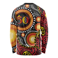 Celebrating 50 Years Papua New Guinea Long Sleeve Shirt Aboriginal Mix Papuan Pattern - Polynesian Pride