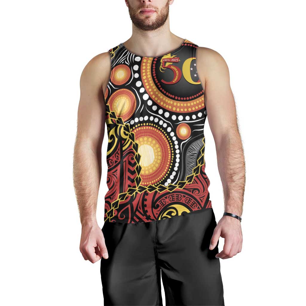 Celebrating 50 Years Papua New Guinea Men Tank Top Aboriginal Mix Papuan Pattern - Polynesian Pride